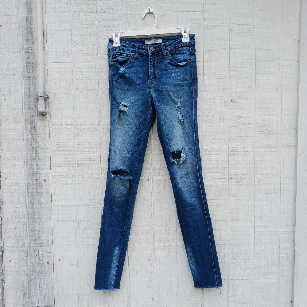 KANCAN Ankle Skinny Leg Mid‎ Rise Raw Hem Blue Denim Jeans Women's Size 5/26